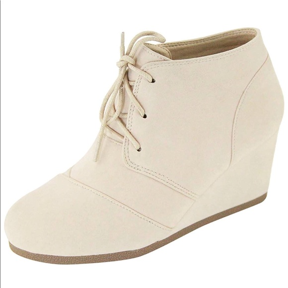 Cream Lace Up Wedge Ankle Bootie - Picture 5 of 6